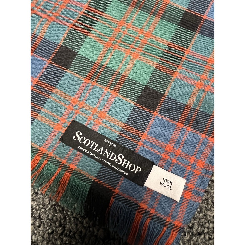 Scotland Shop 100% Wool Scarf Green Blue Tartan Plaid 9.25" x 57" lightweight